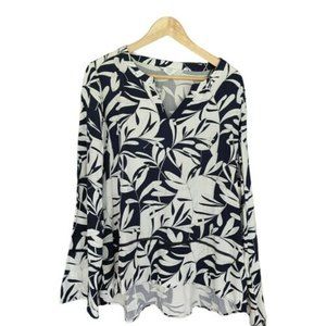 NWT CROWN & IVY Women's Tencel Floral V Neck Blouse - Size Large